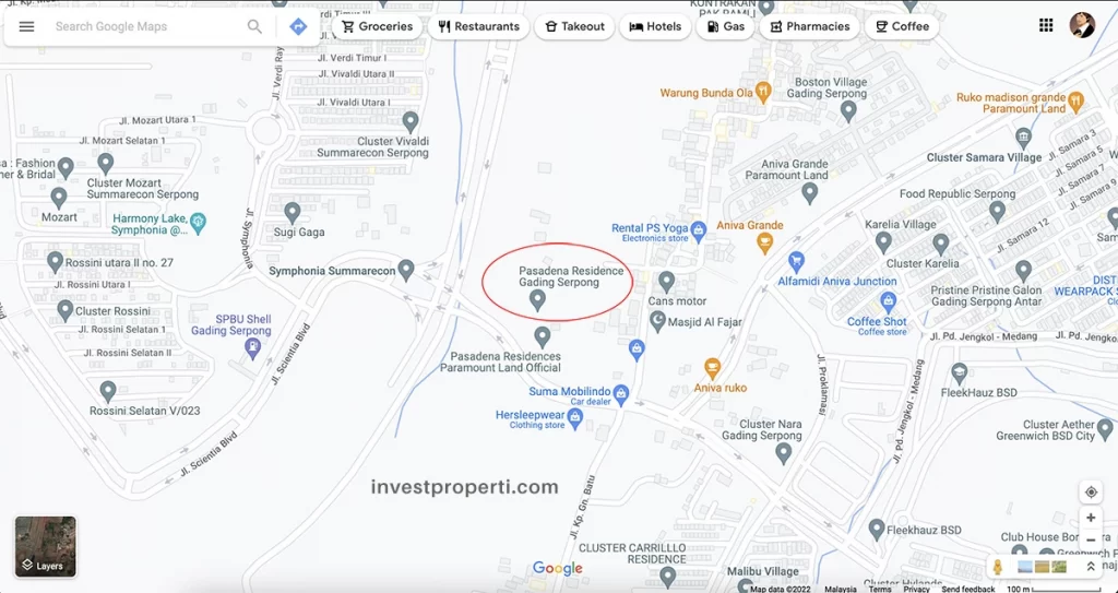 Peta Lokasi Pasadena Grand Residences Paramount Serpong