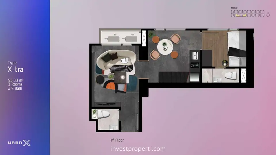 Denah Apartemen Urbn-X Lippo Karawaci Tipe X-TRA 1st Floor
