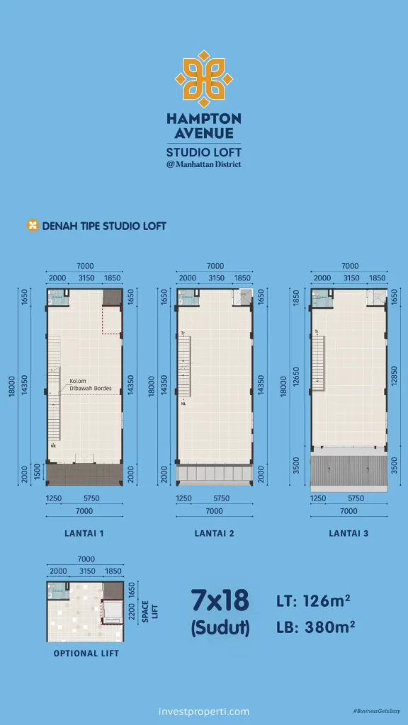 Denah Hampton Avenue Studio Loft Gading Serpong Tipe 7x18 Sudut