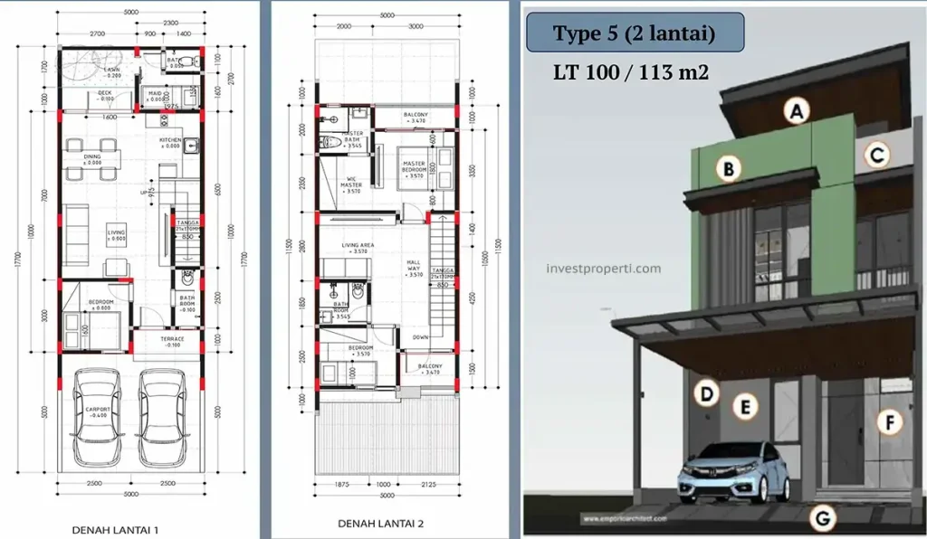 Denah Rumah Aurelle Pondok Indah Townhouse Tipe 5