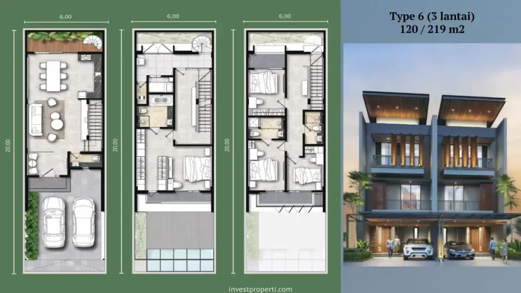 Denah Rumah Aurelle Pondok Indah Townhouse Tipe 6 - 3 Lantai