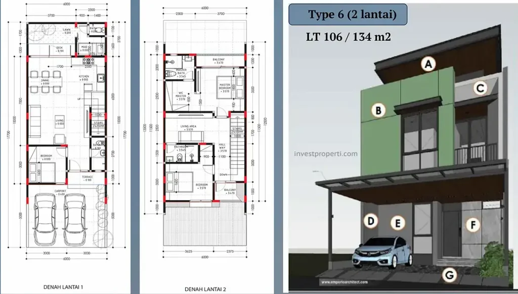 Denah Rumah Aurelle Pondok Indah Townhouse Tipe 6 - 2 Lantai