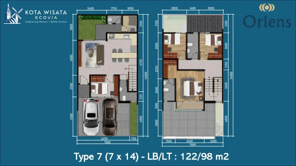 Denah Rumah Orlens Bravera Kota Wisata Tipe 7