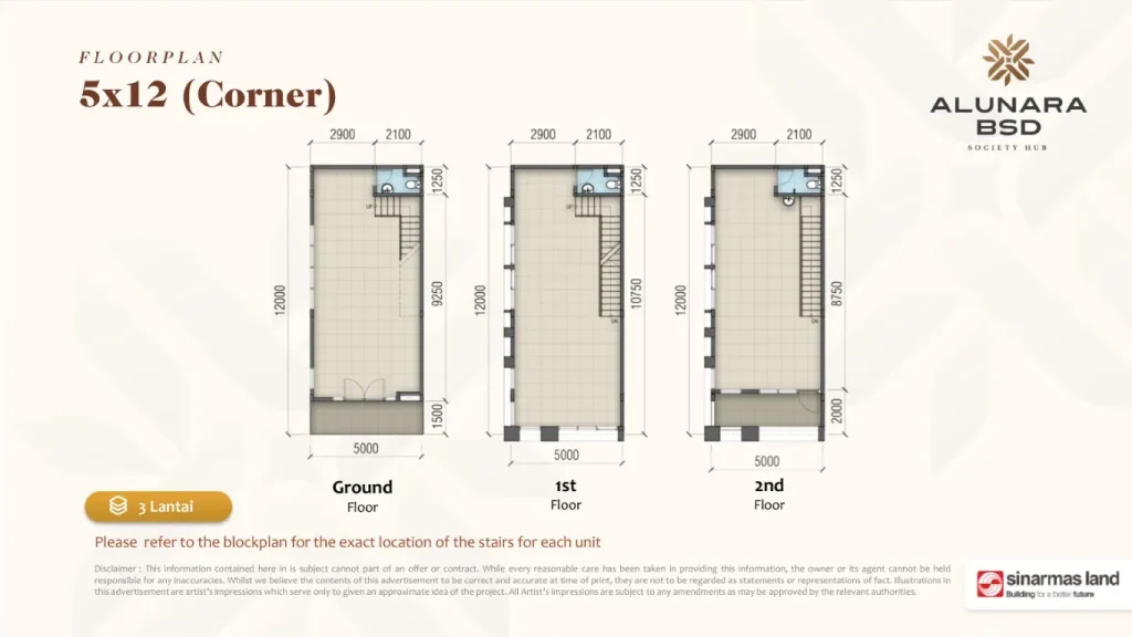 Denah Ruko Alunara BSD 5x12 Sudut