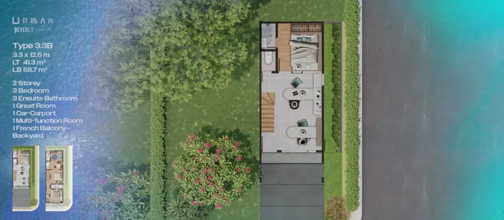 Denah Rumah Park Serpong Urban Beverly Livin 3.3B