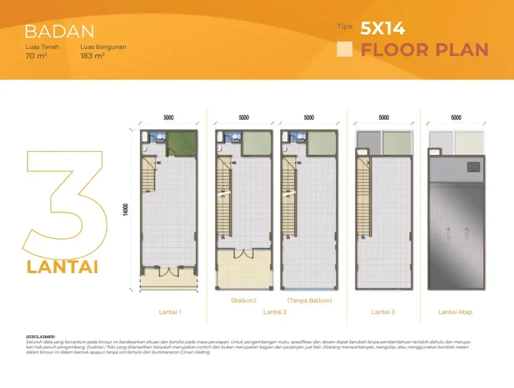 Denah 3 Lantai Badan Ruko Gading Square Summarecon Bekasi