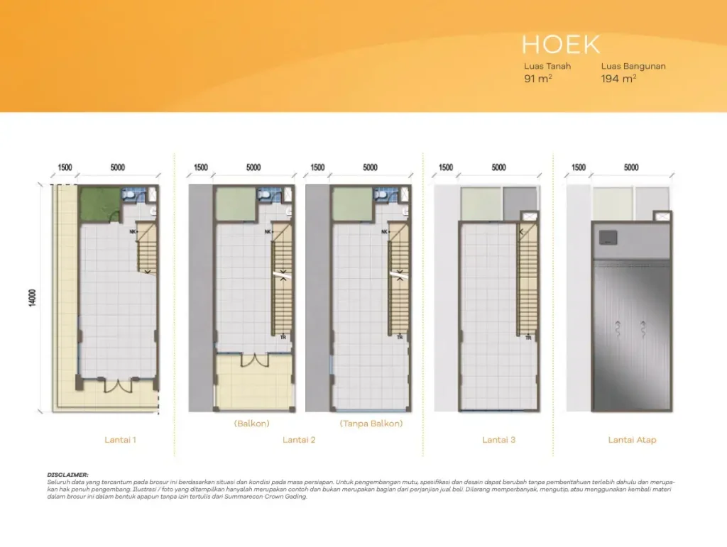 Denah 3 Lantai Hoek Ruko Gading Square Summarecon Bekasi