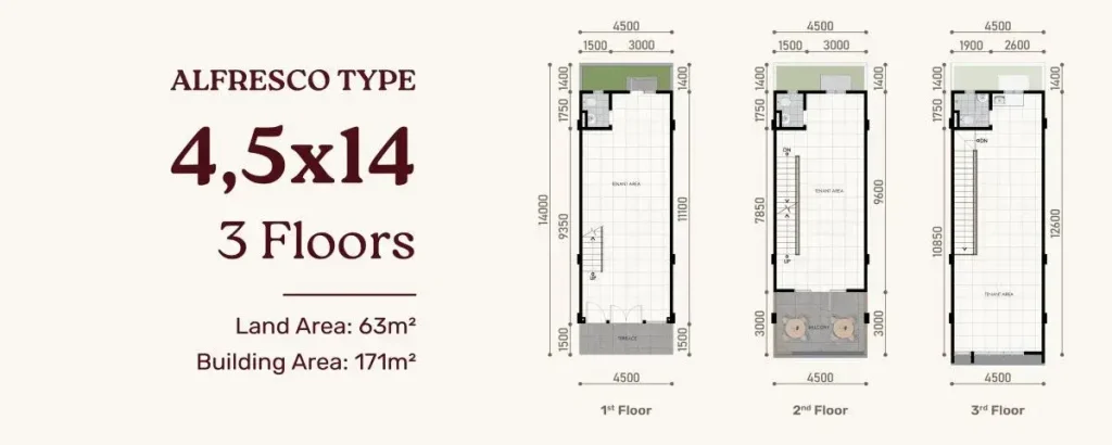 Denah Pasadena Square South Gading Serpong tipe 4,5x14 3 lt