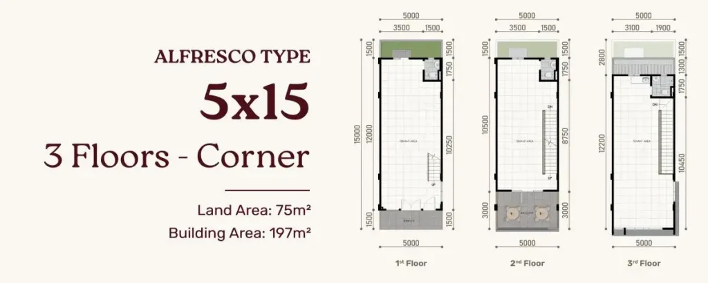 Denah Pasadena Square South Gading Serpong tipe 5x15 3 lt