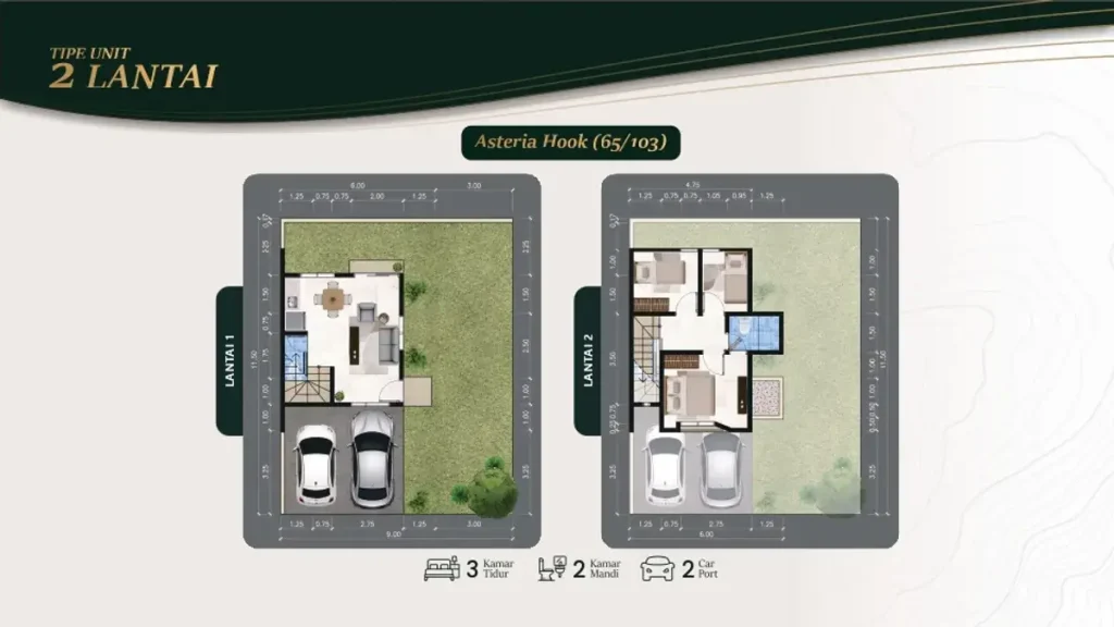 Denah Rumah Casariva Residenza Cibinong Tipe 2 LT Asteria Hook