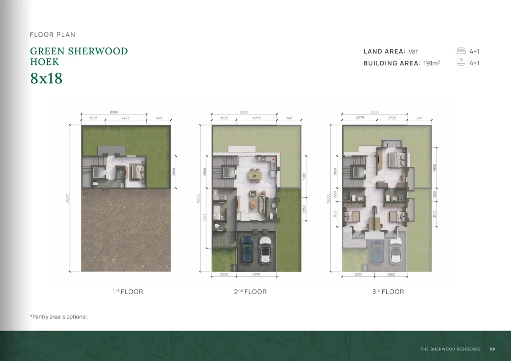Denah Rumah The Sheerwood Residence Green TIpe 8x18 Hoek