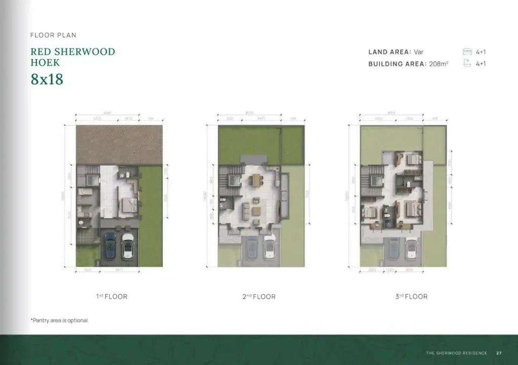 Denah Rumah The Sheerwood Residence Red TIpe 8x18 Hoek