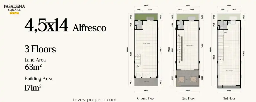 Denah Pasadena Square South Paramount Serpong 4.5x15 Alfreso