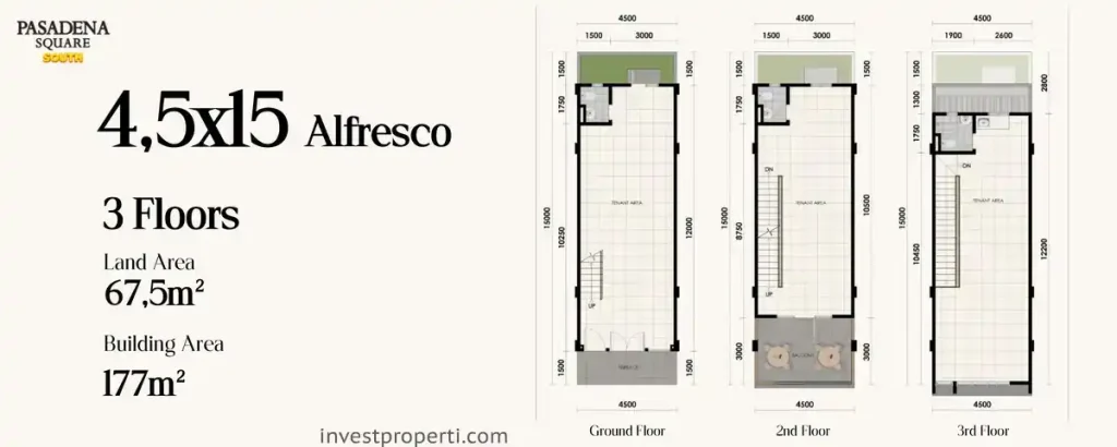Denah Pasadena Square South Paramount Serpong 4.5x15 Alfreso Corner
